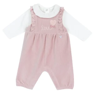 Completo CHICCO salopete e body rosa in velluto 1 mese - 12 mesi
