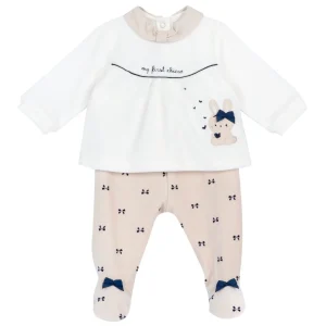 Completo CHICCO in ciniglia panna-beige fiocchetti dalla 0 mesi alla 3 mesi