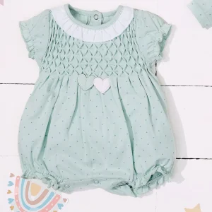 Pagliaccetto i DO verde acqua punto smock 1 mese - 3 mesi