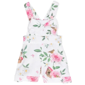 Salopette MONNALISA bianca a fantasia con fiocco