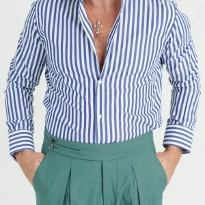 Camicia Collo Francese Blu Rigata