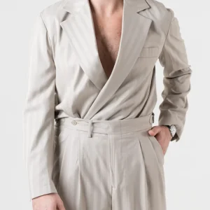 Giacca Camicia Doppiopetto Solaro Riga Larga Beige Bangkok