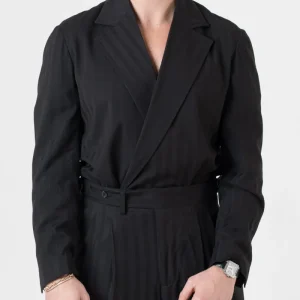 Giacca Camicia Doppiopetto Solaro Riga Larga Nero Osaka