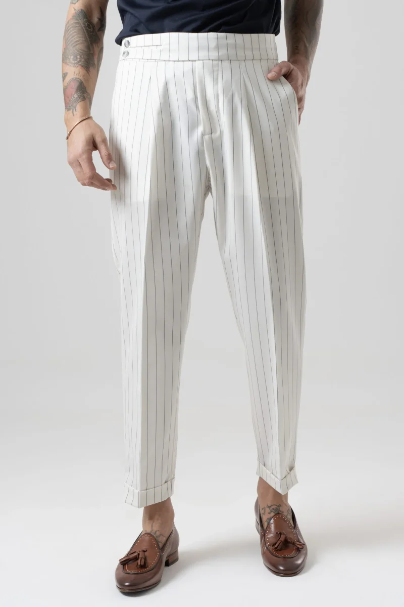 Pantalone Biforcato Panna Riga Blu Riviera