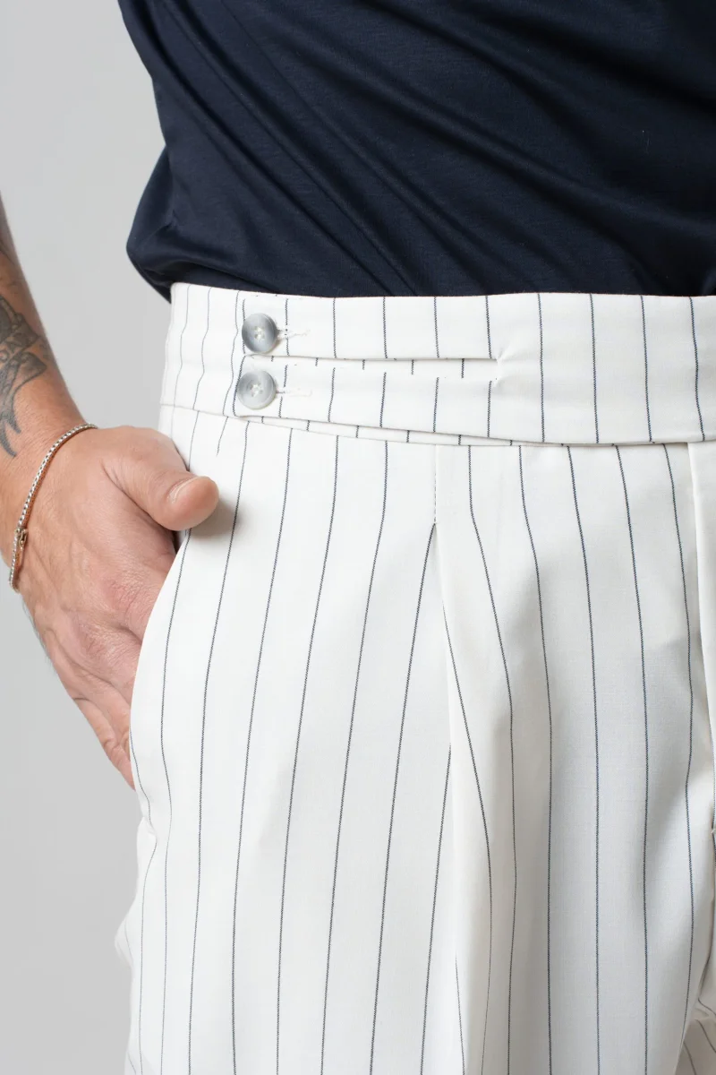 Pantalone Biforcato Panna Riga Blu Riviera - immagine 5