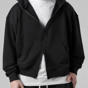 Felpa con Zip Oversize con Cappuccio Nera
