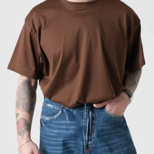 T-Shirt Oversize in Filo di Scozia Nocciola