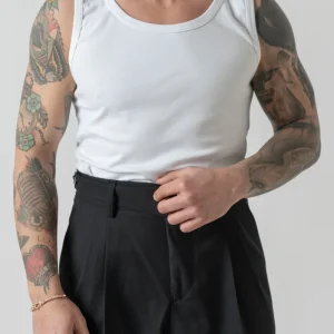 Canotta a Costine in Cotone Bianca