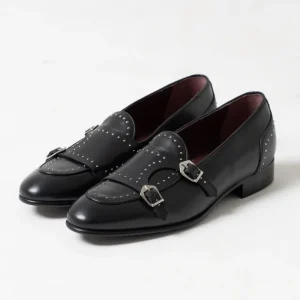 Mocassino Borchiato con Doppia Fibbia Nero