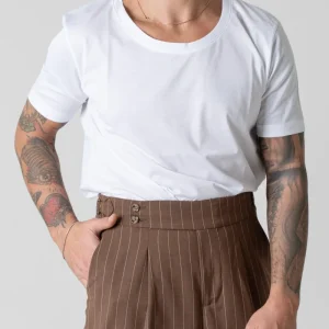 T-Shirt Regolare Collo a Barca in Filo di Scozia Bianca