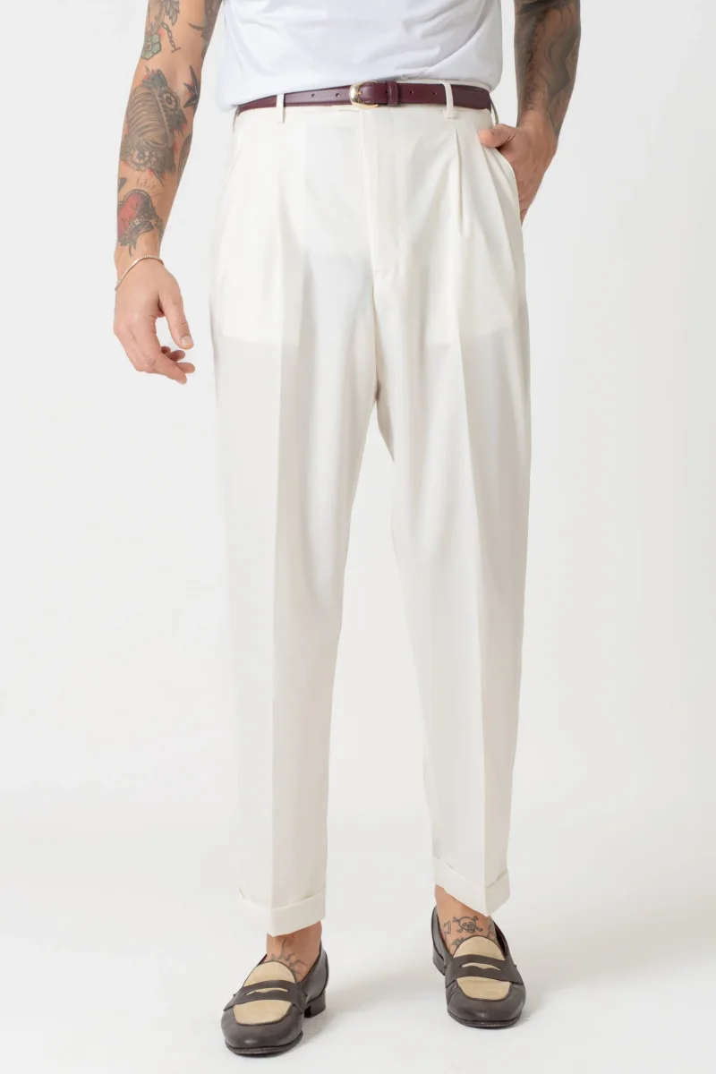 Pantalone Fondo Ampio con Passanti Bianco Opaco Mykonos