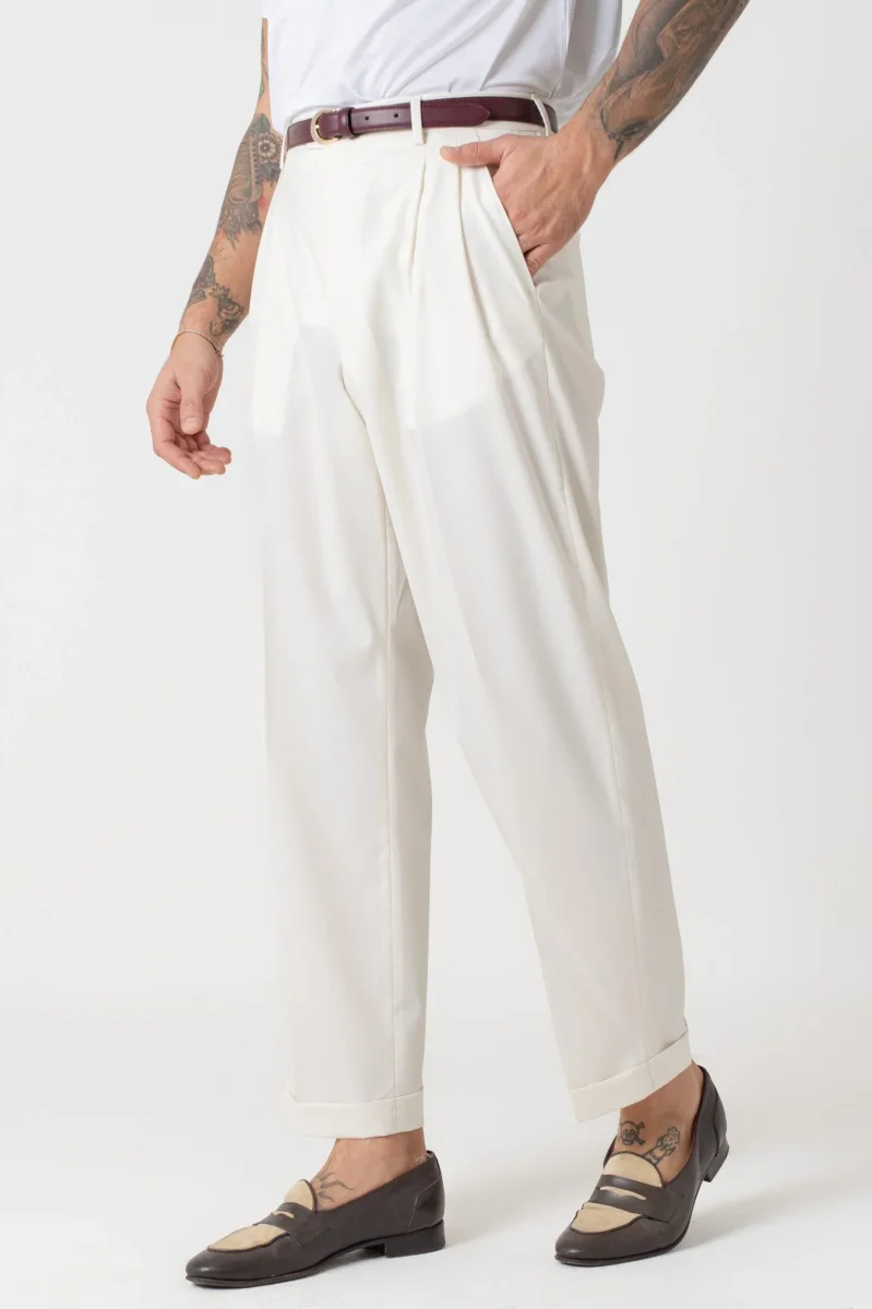 Pantalone Fondo Ampio con Passanti Bianco Opaco Mykonos - immagine 4