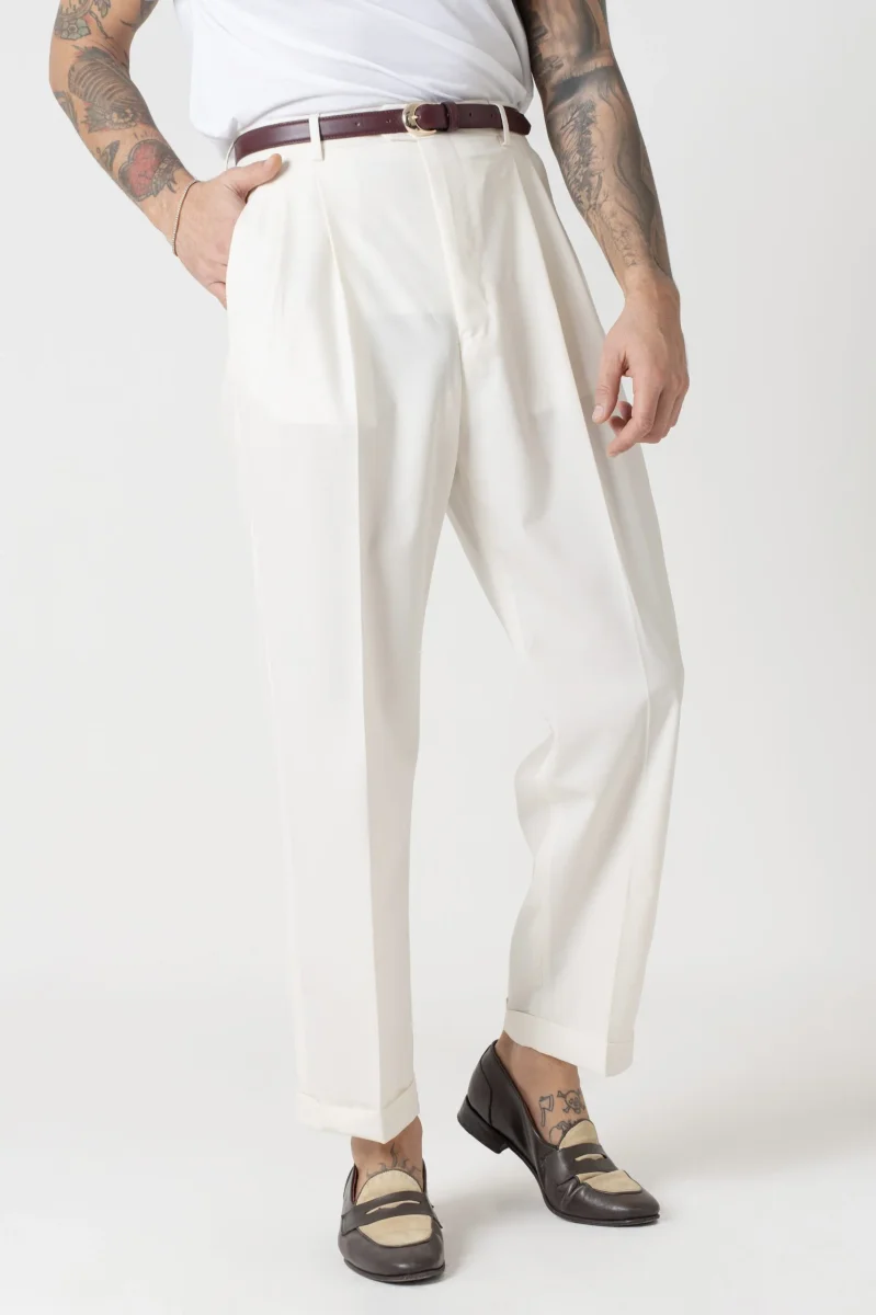 Pantalone Fondo Ampio con Passanti Bianco Opaco Mykonos - immagine 3