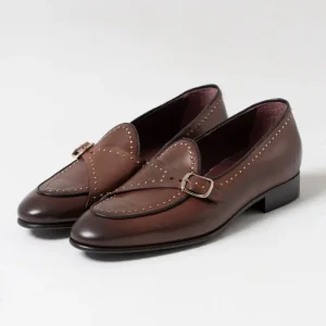 Mocassino Borchiato con Fibbia Laterale Cognac
