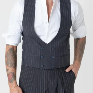 Panciotto Doppiopetto Gessato Blu Manhattan