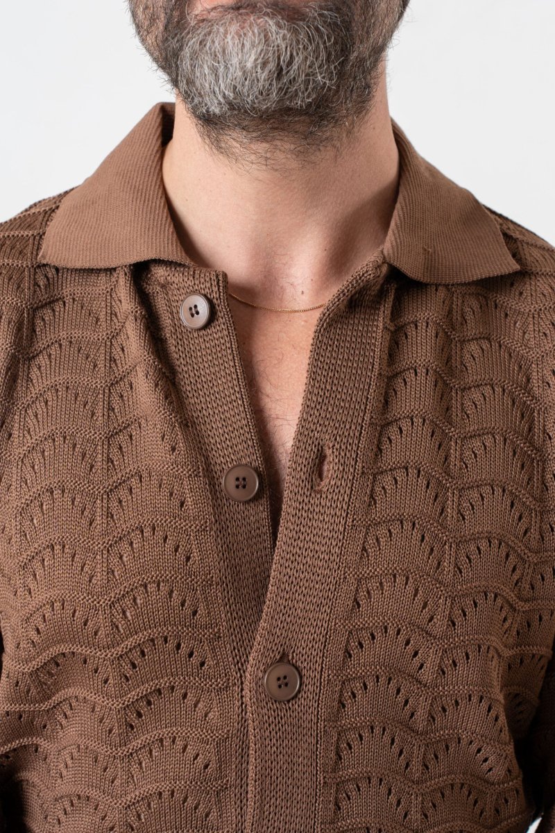 Cardigan Traforato con Collo Polo Cacao - immagine 7