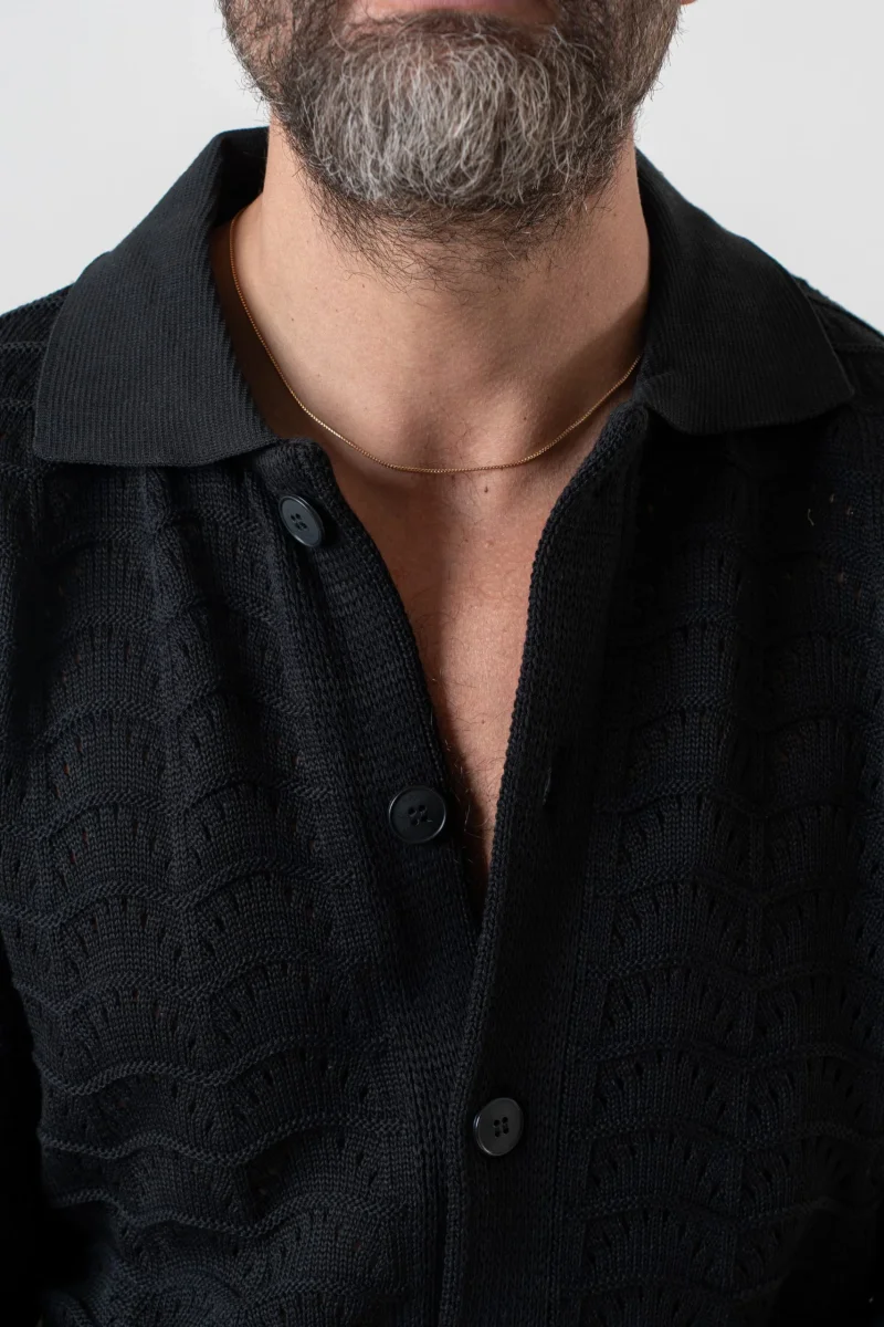 Cardigan Traforato con Collo Polo Nero - immagine 7