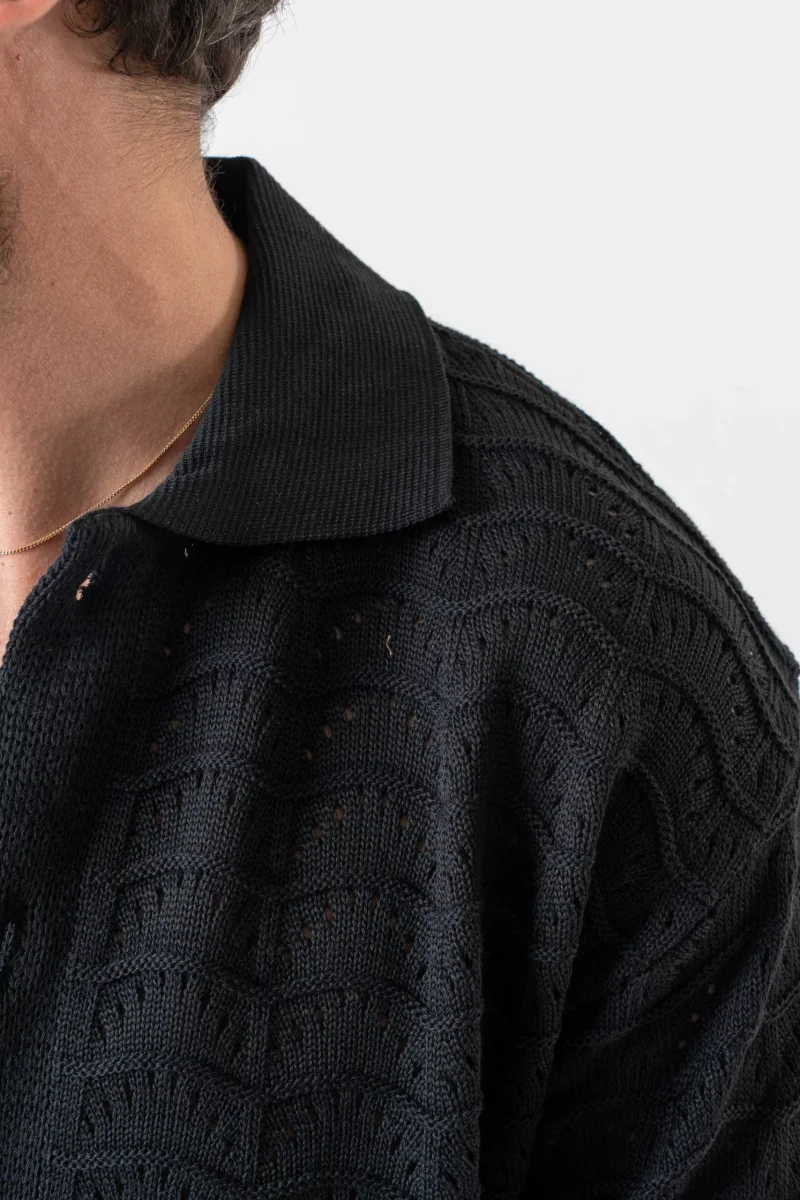 Cardigan Traforato con Collo Polo Nero - immagine 8