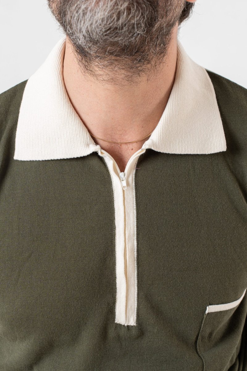 Polo con Zip Verde con Collo Contrasto Avorio - immagine 5