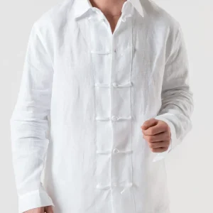 Camicia in Lino con Alamari in 100% Lino Bianca