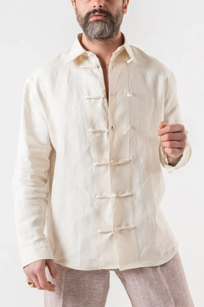 Camicia in Lino con Alamari in 100% Lino Naturale - immagine 4