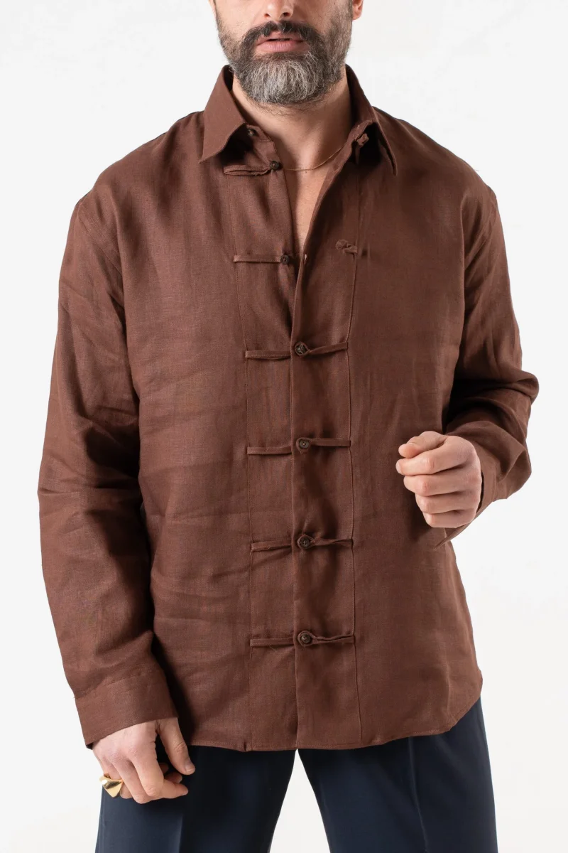 Camicia in Lino con Alamari in 100% Lino Moro - immagine 3