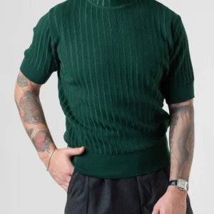 T-Shirt Mezzocollo a Costina Verde