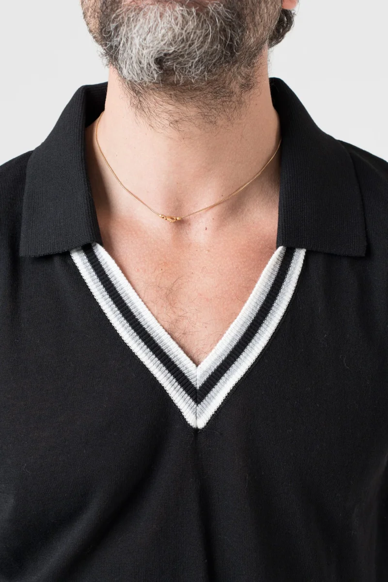 Polo con Collo a V a Contrasto Nero e Grigio - immagine 5