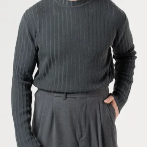 Shirt Manica Lunga Mezzocollo a Costina Grigio Scuro