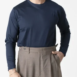 Shirt Regolare Manica Lunga Girocollo in Filo di Scozia Blu