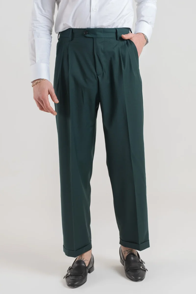 Pantalone Fondo Ampio con Passanti Verde Smeraldo Miami - immagine 2