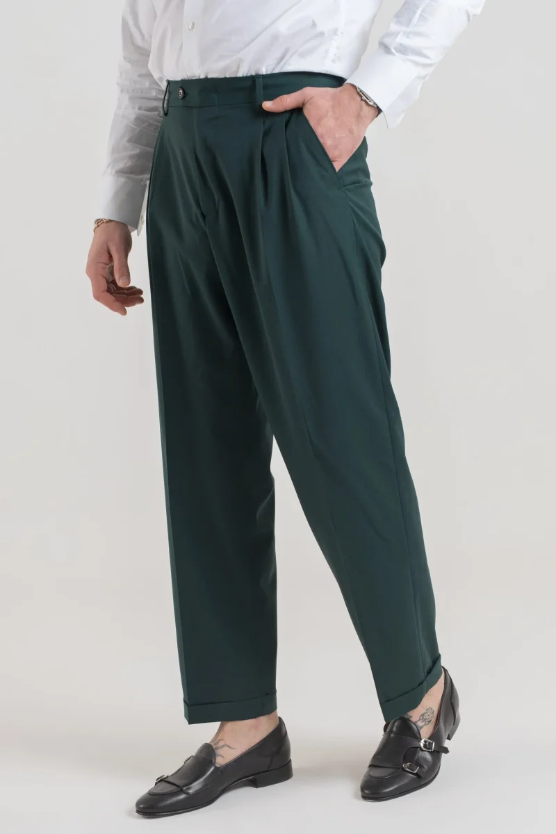 Pantalone Fondo Ampio con Passanti Verde Smeraldo Miami - immagine 5