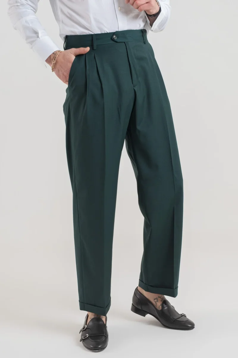 Pantalone Fondo Ampio con Passanti Verde Smeraldo Miami - immagine 3