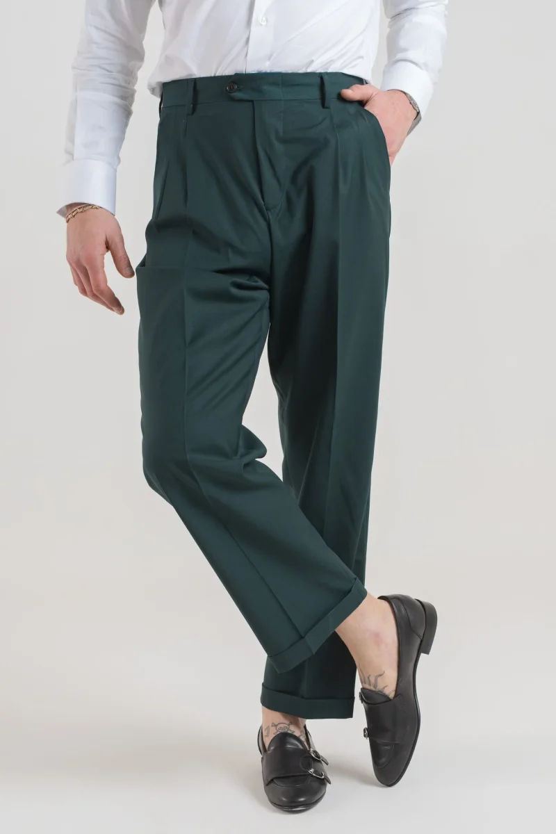Pantalone Fondo Ampio con Passanti Verde Smeraldo Miami - immagine 4