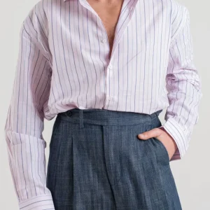 Camicia Oversize in Cotone Rosa e Blu