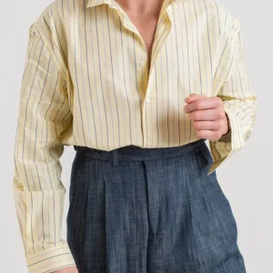 Camicia Oversize in Cotone Gialla e Blu