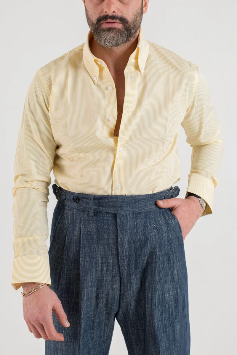 Camicia Riga Gialla con collo Button Down