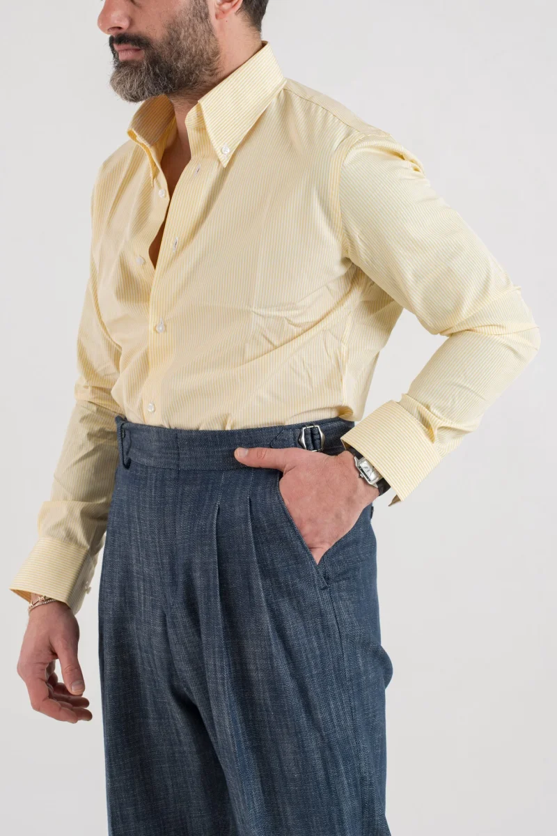 Camicia Riga Gialla con collo Button Down - immagine 3