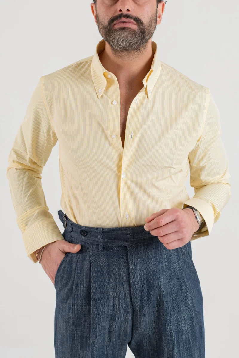 Camicia Riga Gialla con collo Button Down - immagine 4