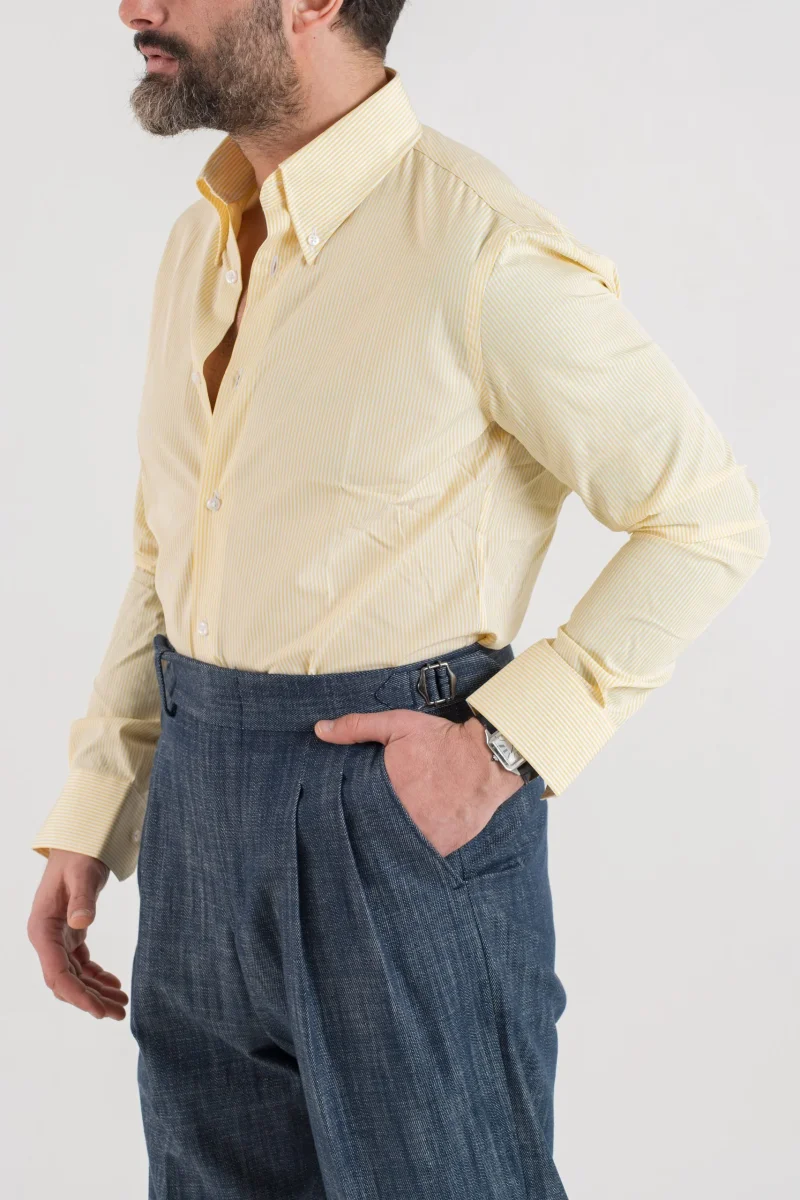 Camicia Riga Gialla con collo Button Down - immagine 5