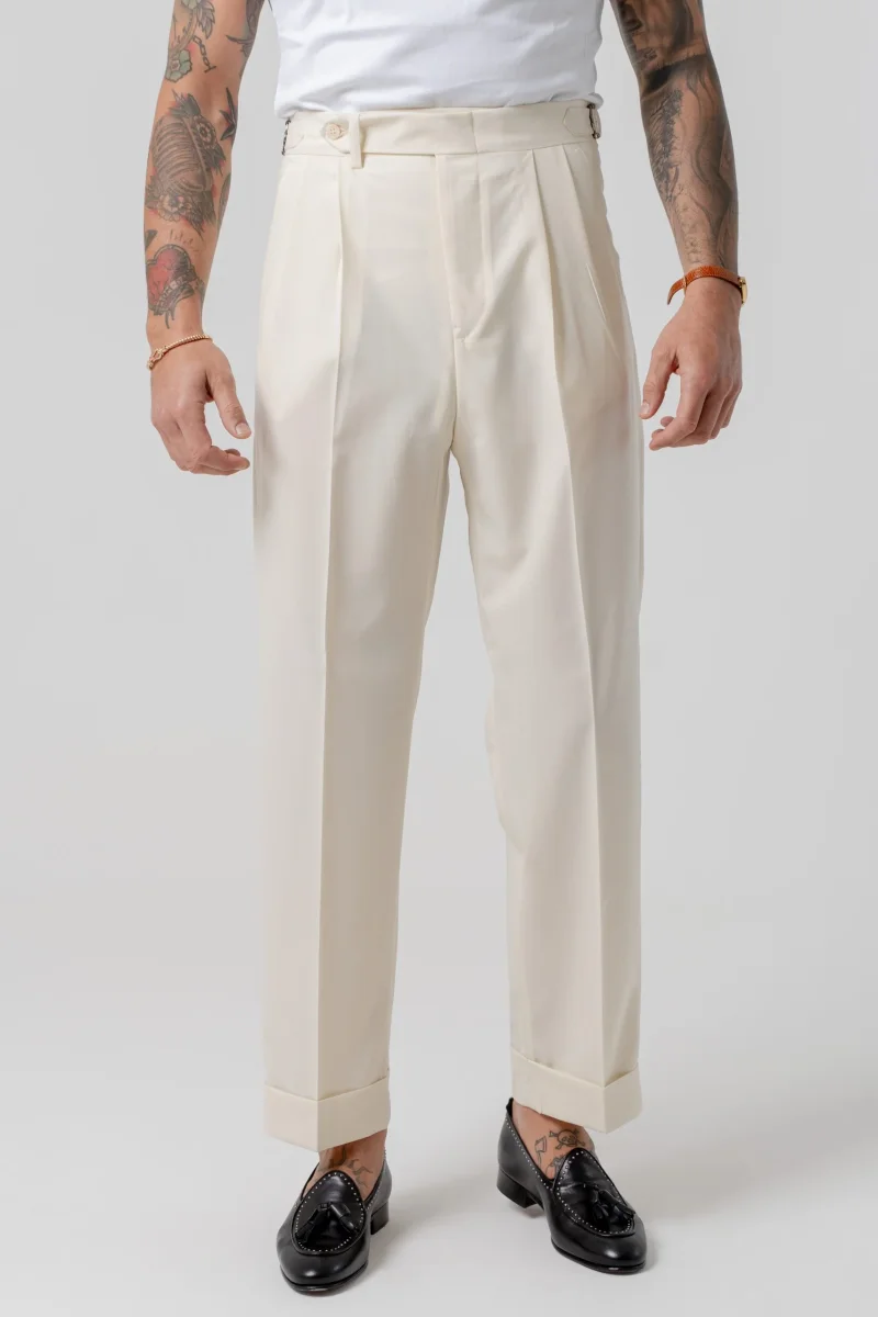 Pantalone Fondo Ampio e Fibbie Laterali Bianco Opaco Mykonos