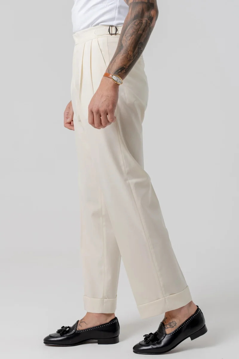 Pantalone Fondo Ampio e Fibbie Laterali Bianco Opaco Mykonos - immagine 4