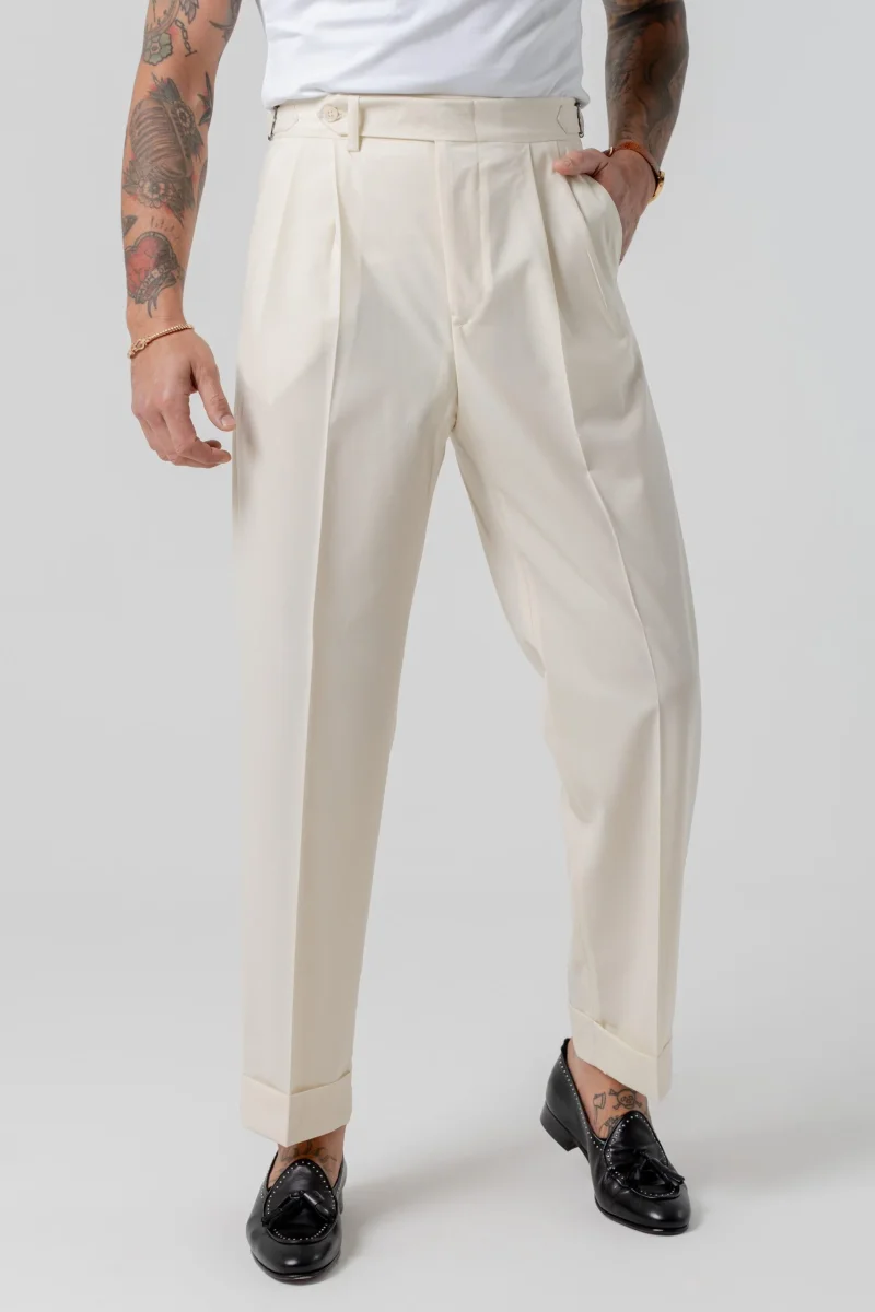 Pantalone Fondo Ampio e Fibbie Laterali Bianco Opaco Mykonos - immagine 3