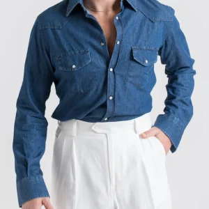 Camicia Texana in Denim Lavaggio Scuro