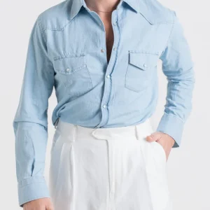 Camicia Texana in Denim Lavaggio Chiaro
