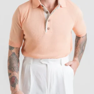 Polo in Cotone con Riporti in Lino Pesca