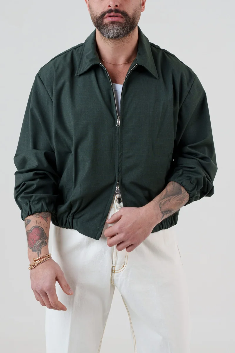 Bomber in Fresco Lana Verde Bosco Cannes - immagine 3