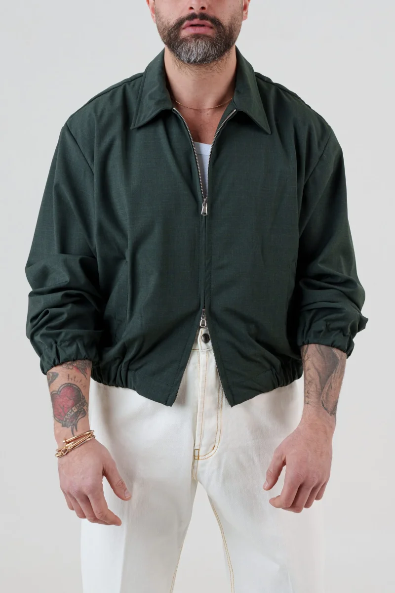Bomber in Fresco Lana Verde Bosco Cannes