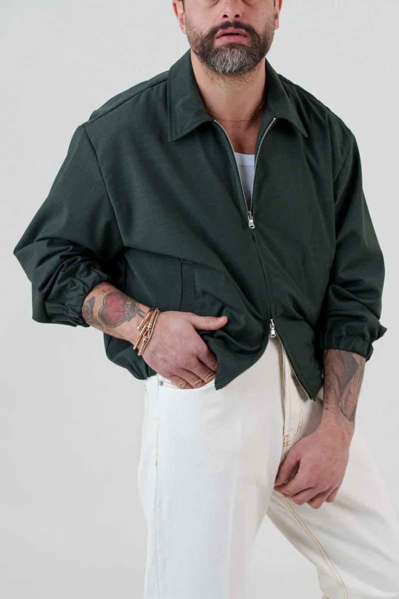 Bomber in Fresco Lana Verde Bosco Cannes - immagine 5