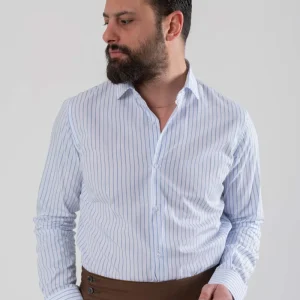 Camicia Collo Francese Riga Azzurra